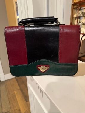 Giorgio Armani Tricolor Mini Leather Handbag in Black, Burgundy & Green